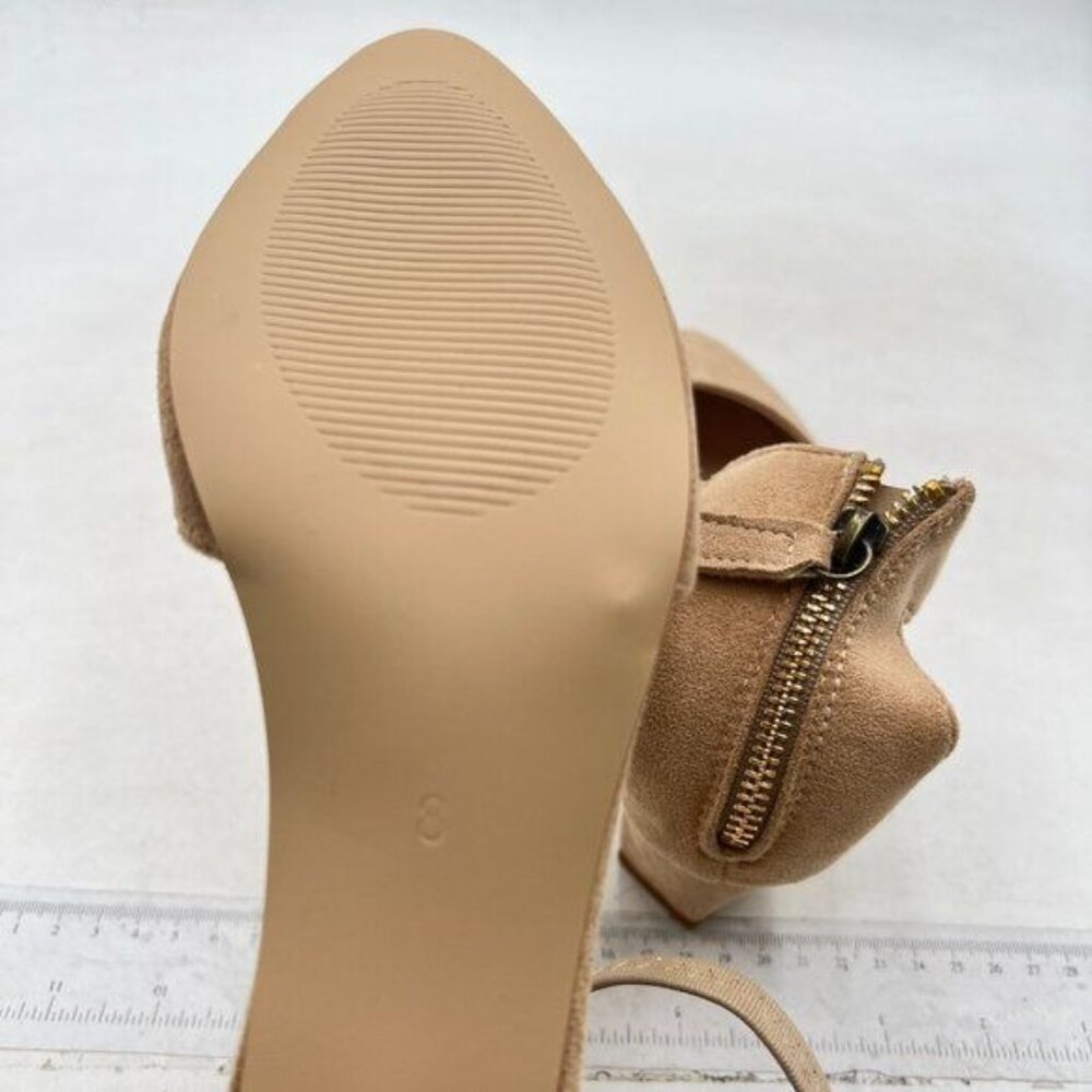 Women's Pointed Toe Pumps Ankle Strap Buckle Chunky Block Heel Dress Shoes Nude - Picture 5 of 6